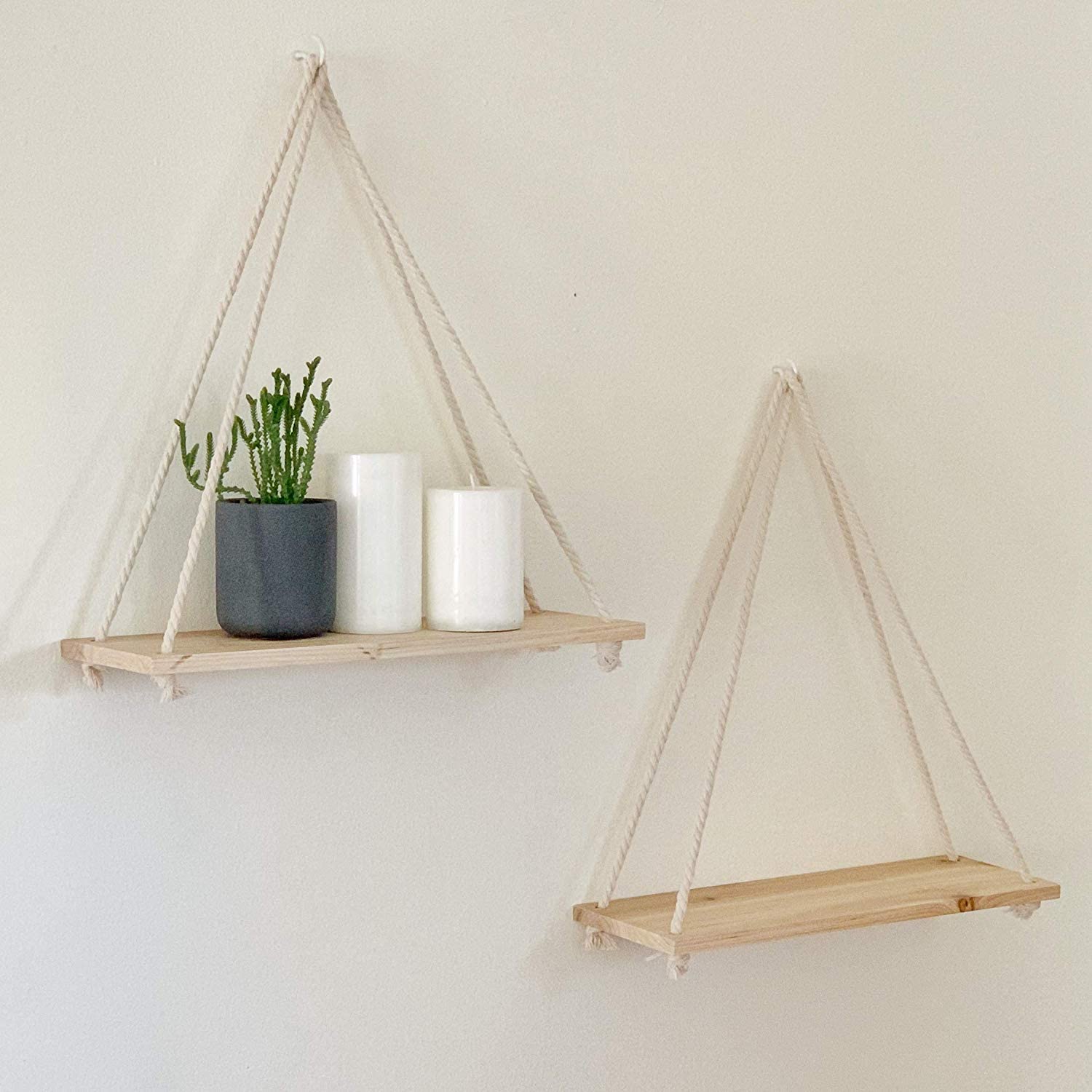 BowLift | Scandinavian Wood Hanging Shelf - Minimalist Floating Wall Shelf with String