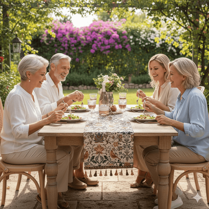 BowLift | EVERBLOOM LINENS – Elegant Table Runner with Floral & Bird Jacquard Design
