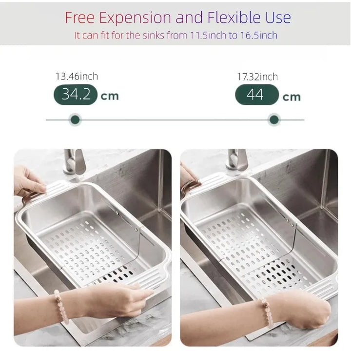 Extendable Stainless Steel Over the Sink Colander Strainer Basket | Bowlift