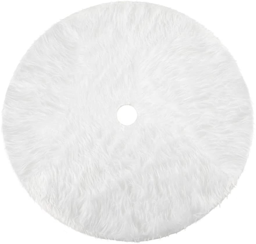 BowLift | White Christmas Tree Skirt Plush Faux Fur Xmas Tree Carpet Merry Christmas Tree Decorations Ornament New Year Navidad Home Decor