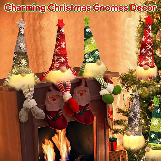 BowLift | Christmas Gnome Decoration | LED Light | Nordic Holiday Figurine Set
