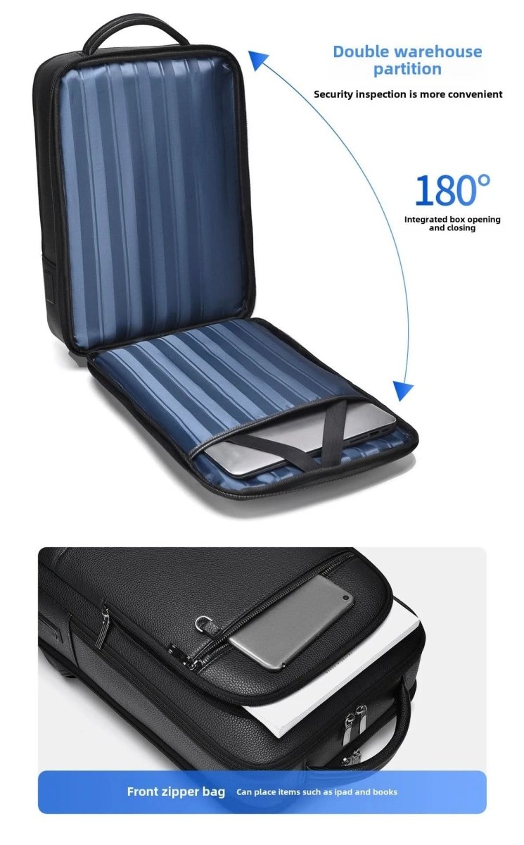 BowLift | Elegant leather rucksack for men/women with USB port for laptop and everyday use, 15.6 inch, black