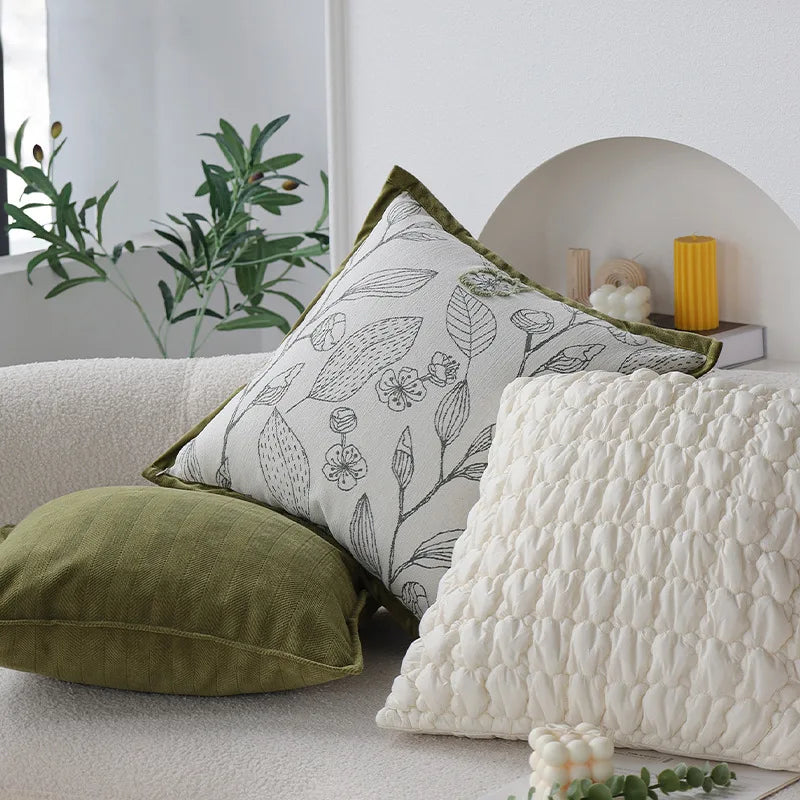 BowLift | Light Luxury Cream Green Cushion Cover 45x45cm – Decorative Jacquard Pillowcase
