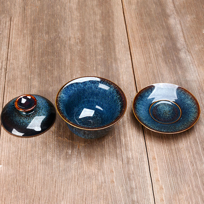 BowLift | Vintage Kiln Ceramic Gaiwan Sancai Tea Cup Tea Cup and Saucer with Lid