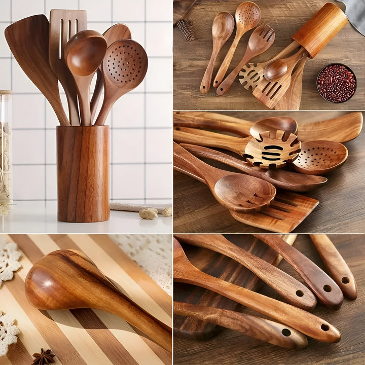 7-Piece Wooden Kitchen Utensil Set for Pans and Daily Cooking | Bowlift