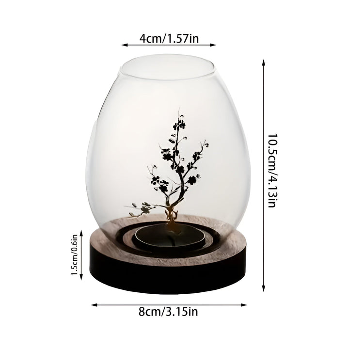 2-piece set glass candle holders with wooden base - decorative in retro zen style | perfect for living room, taBowlifte decoration and outdoor | Bowlift