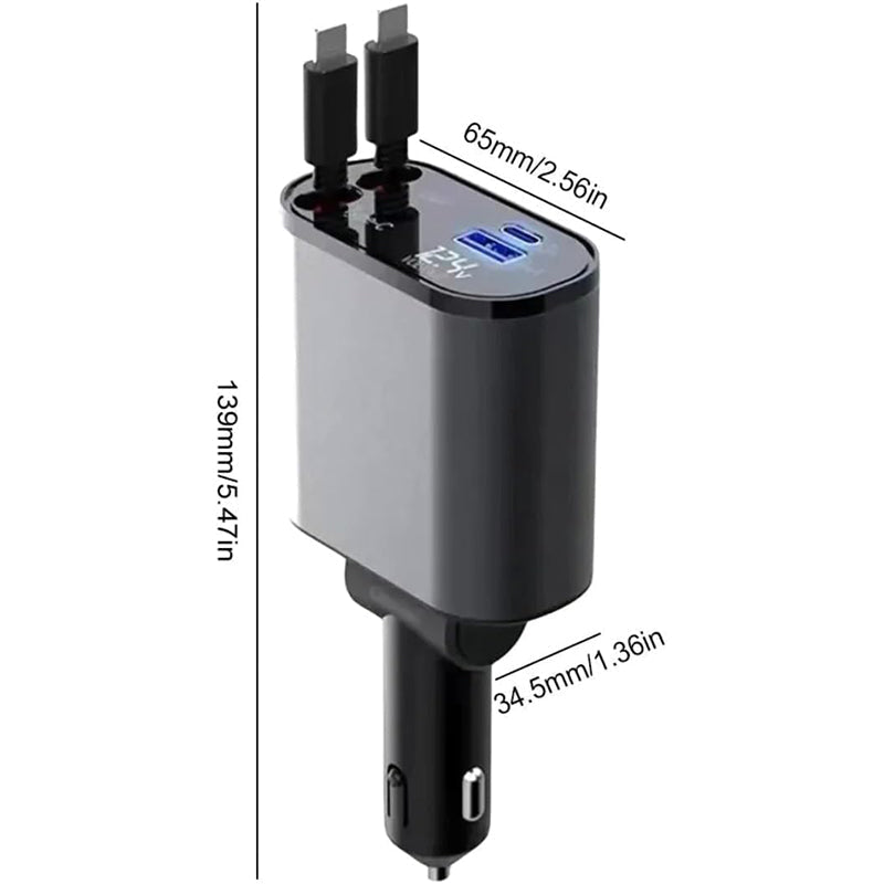 4-in-1 Car Charger with Retractable Cable | Bowlift