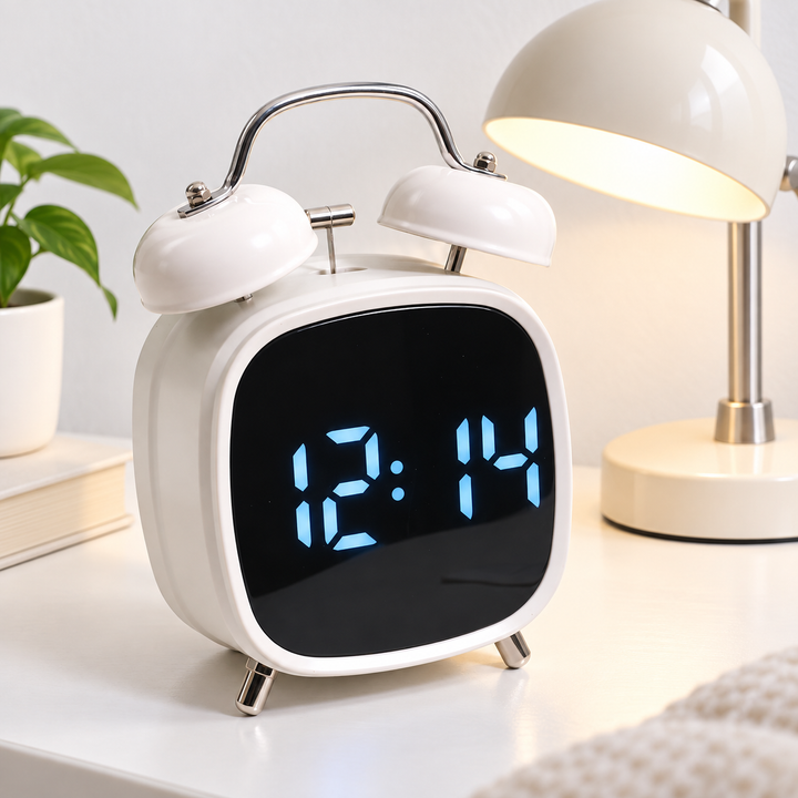 Retro Digital Twin-Bell LED Alarm Clock with Large Display Bowlift