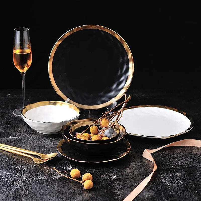 BowLift | Elegant Ceramic Beef Platter with Gold Edge