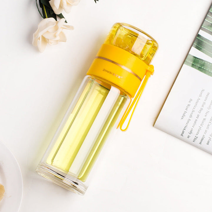 BowLift | Double-walled Glass Water Bottle with Tea Strainer - PureBrew