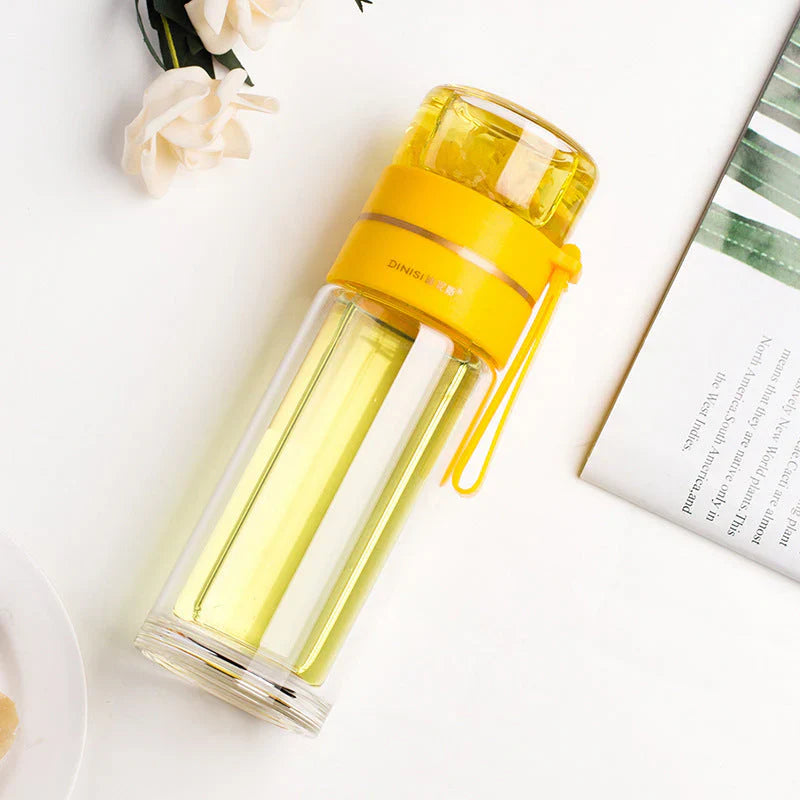 BowLift | Double-walled glass bottle with tea strainer and infuser