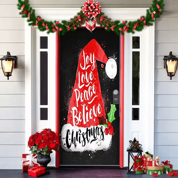 BowLift | Christmas Door Decoration with Santa Claus | Fabric Door Cover | Quick Assembly & Reusable