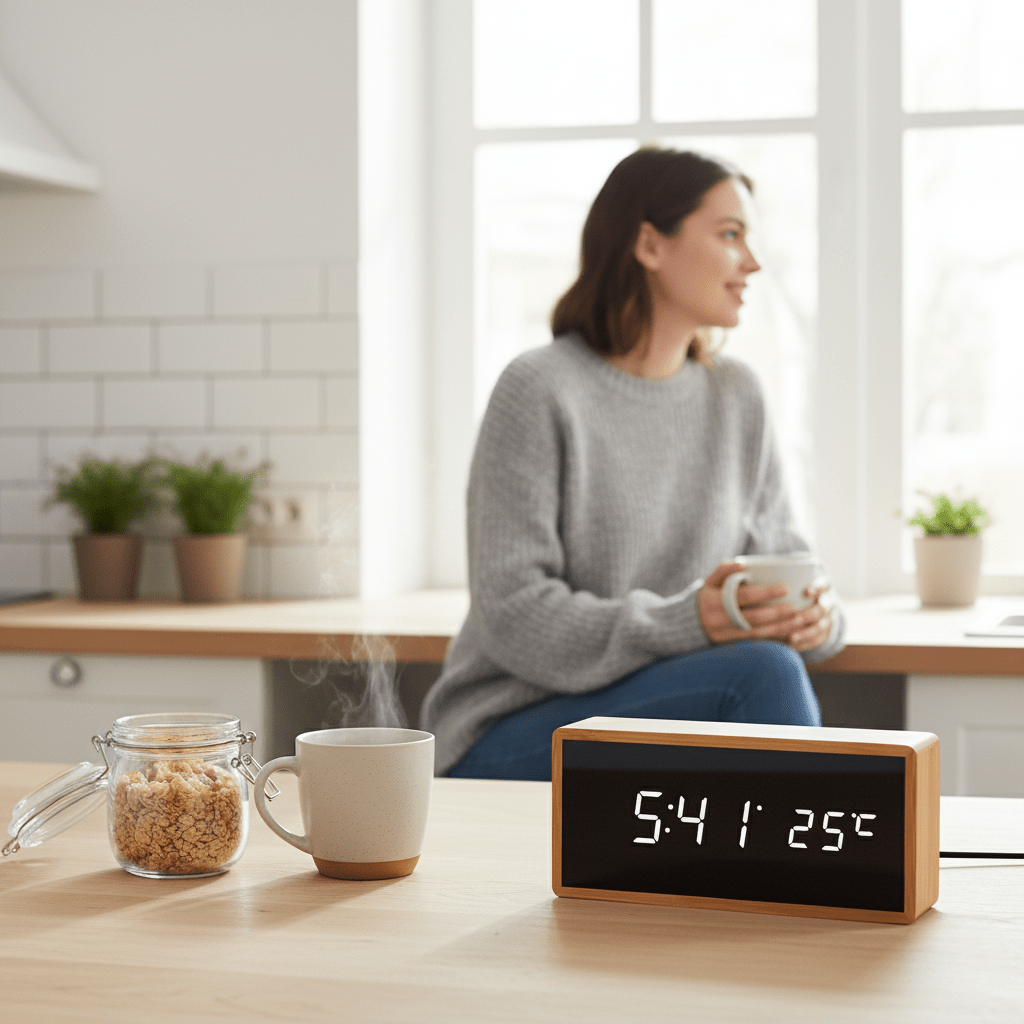 BowLift | Minimalist LED Bamboo Alarm Clock with Temperature Display