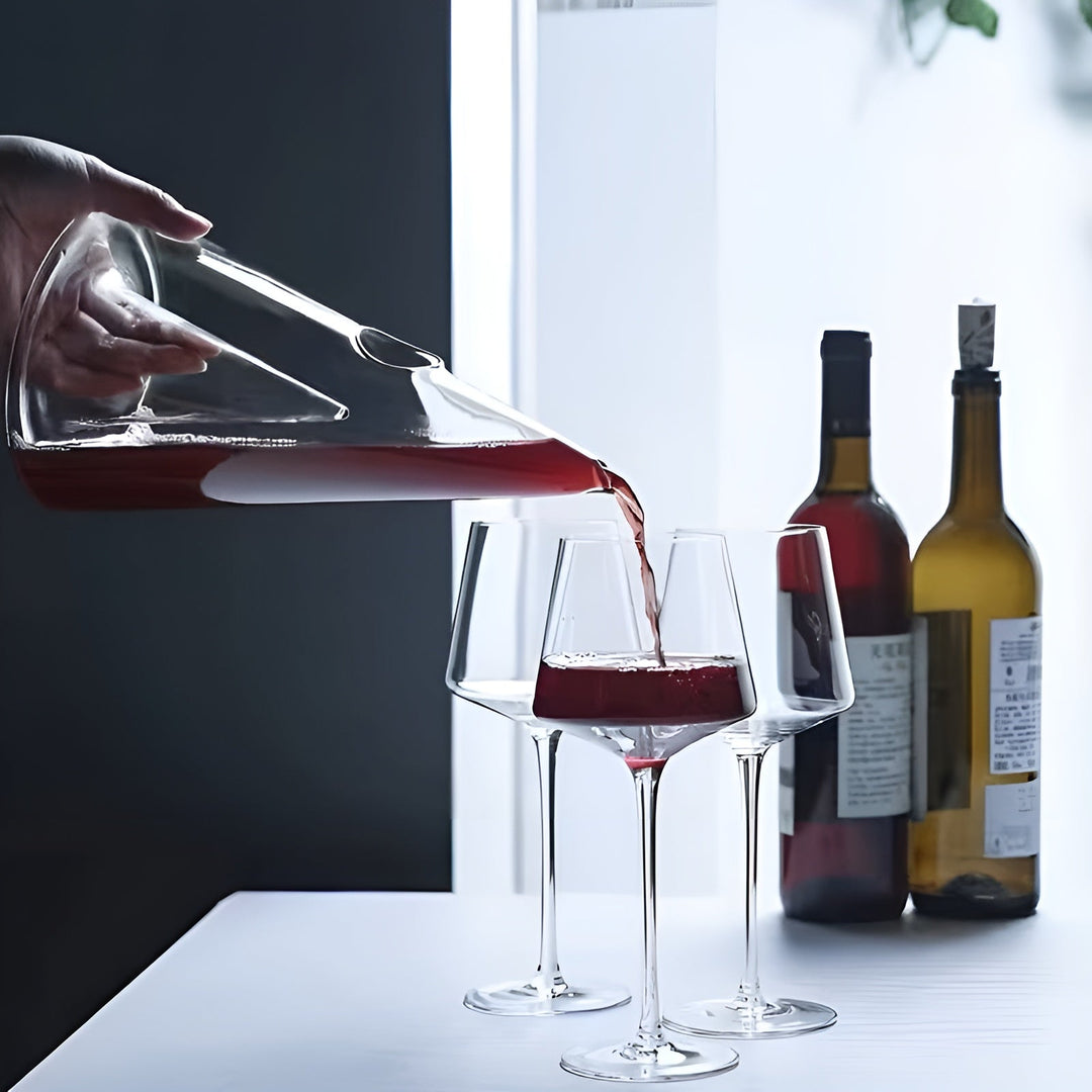 Red Wine Decanter made of Glass – Stylish Aeration with Waterfall Pouring | Includes Cooling Container | Bowlift
