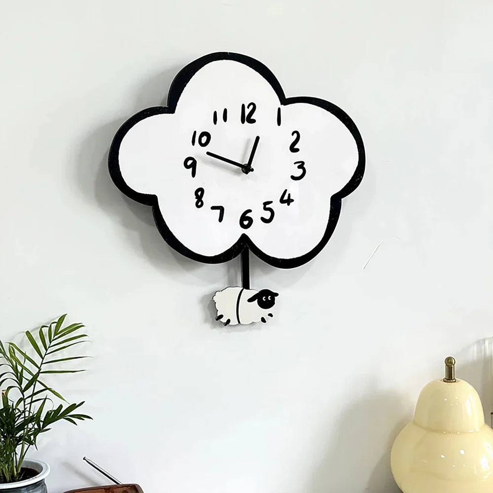 BowLift | 38cm Silent Cartoon Cloud Sheep Swinging Wall Clock