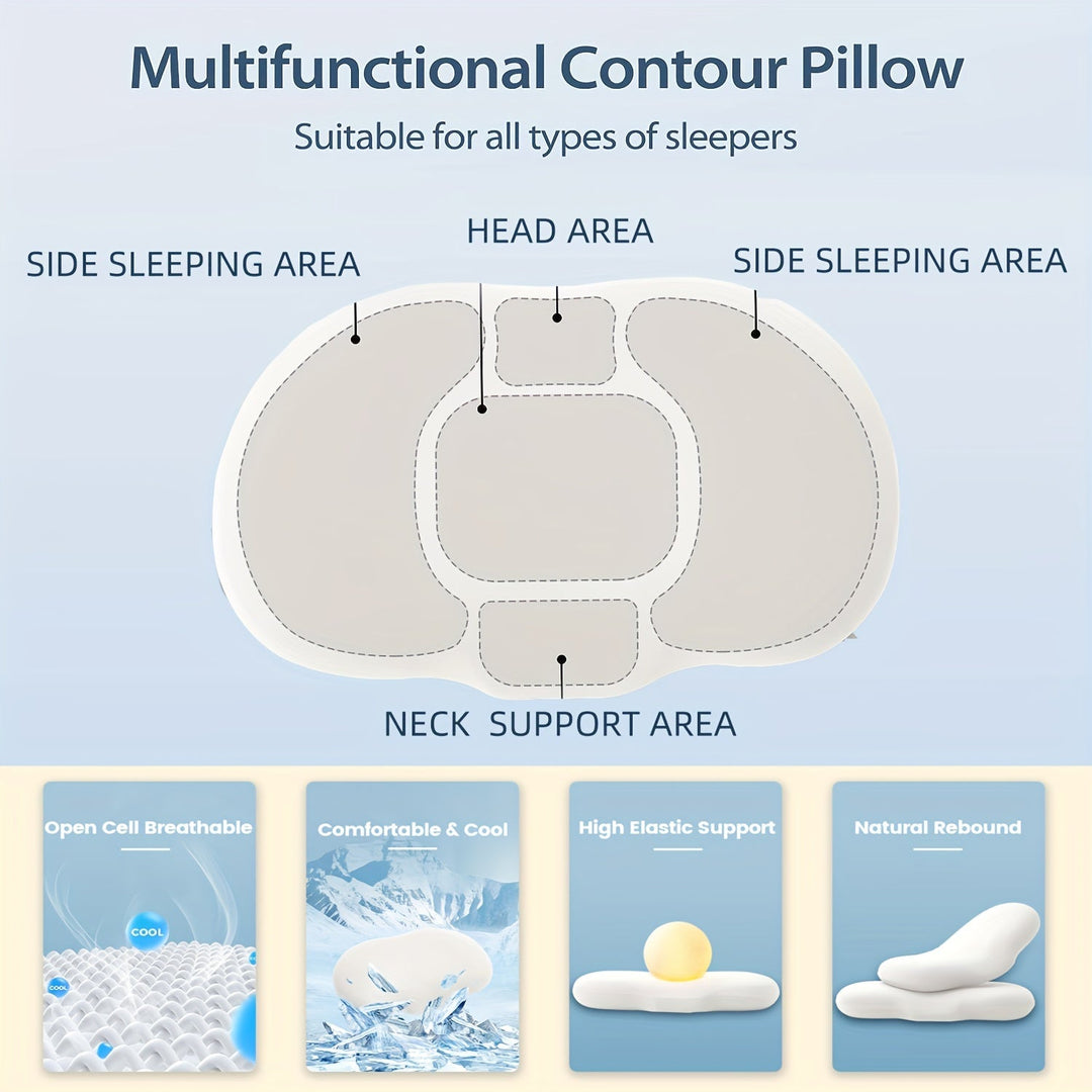 1pc Oval Macaron Pillow Cervical Memory Foam Pillow, Cooling Bed Pillow For Sleeping - Neck Pillows For Pain Relief Sleeping, Contour Support Ergonomic Pillow For Side Back Stomach Sleepers Using High And Low Partition | Bowlift