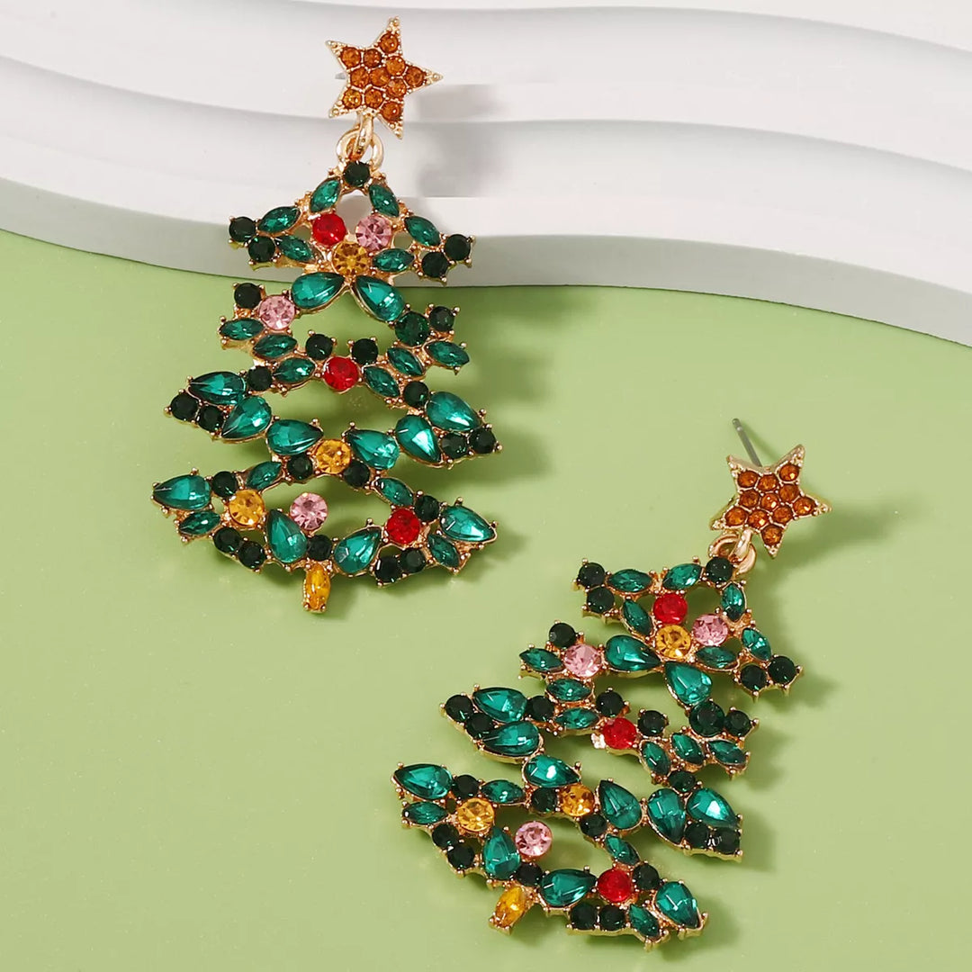 BowLift | Christmas Tree Earrings with Rhinestones