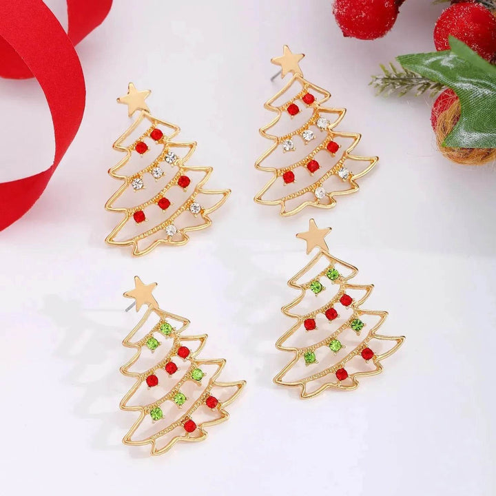 BowLift | Christmas Earrings With Christmas Tree Colorful Zircon Christmas Tree Earrings  For Women Personality Earrings Party Jewelry Christmas Gift