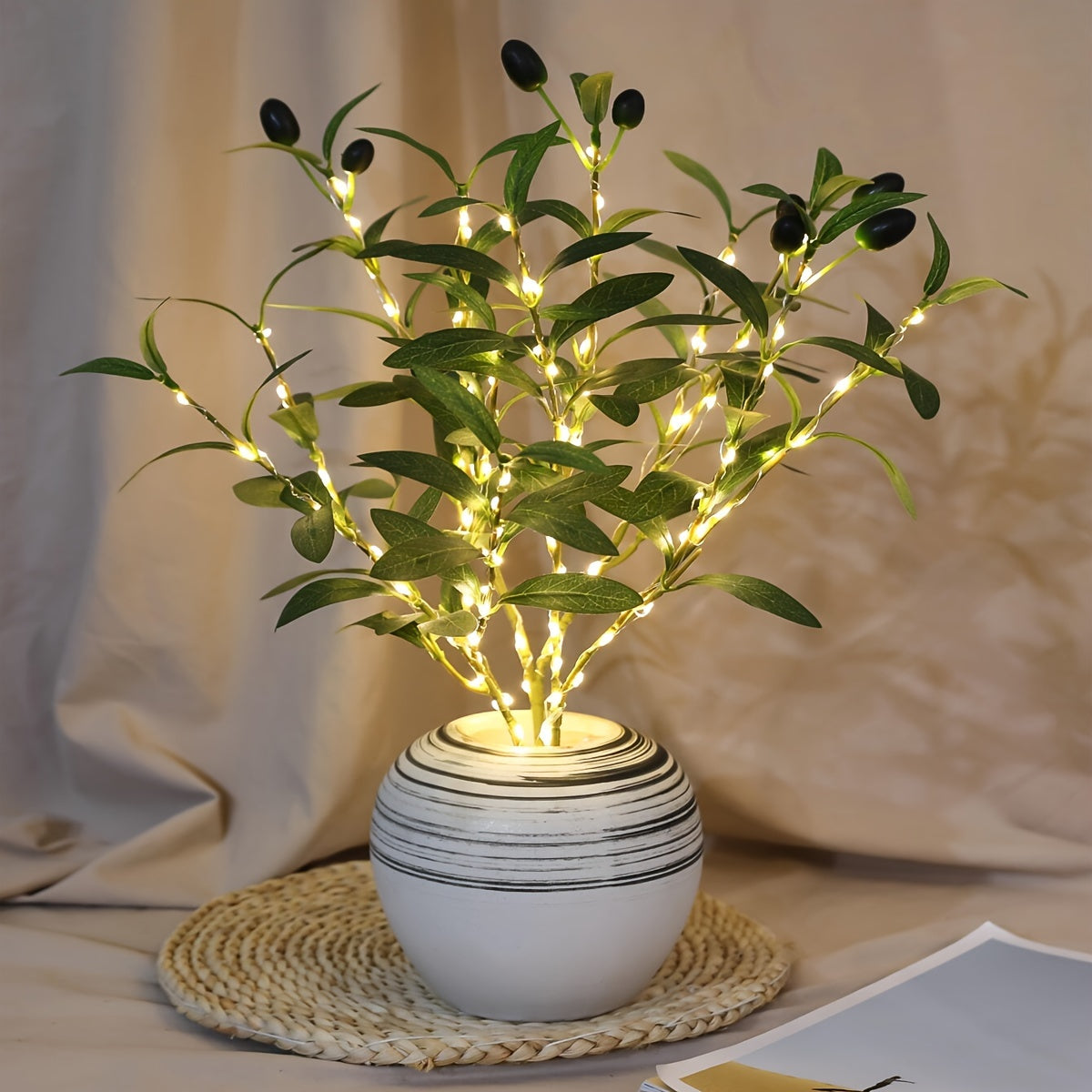 LumiTak – Elegant Olive Branch LED Table Lamp Bowlift