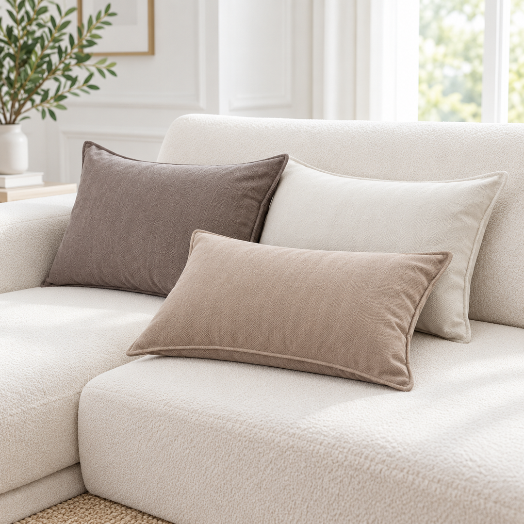 Decorative Herringbone Texture Cushion Cover with Piped Edge Bowlift