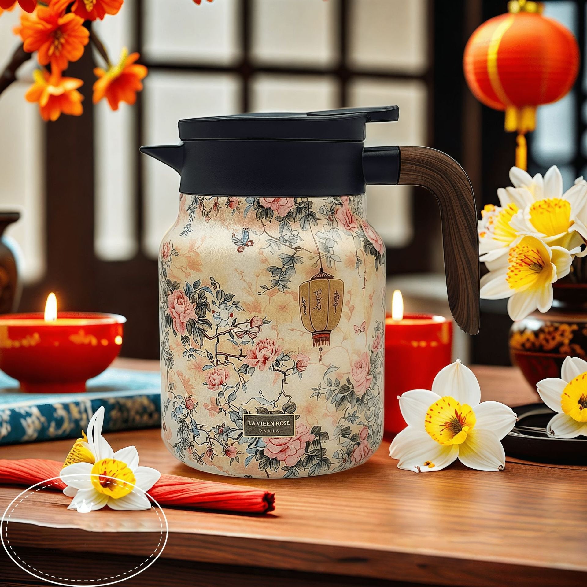 BowLift | Vintage Floral Pattern Tea Thermos – Built-In Infuser