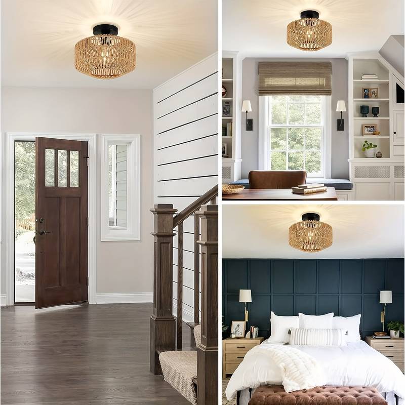 BowLift | WovenCap Ceiling Light - Boho Chic - Rustic Elegance - Modern Versatility