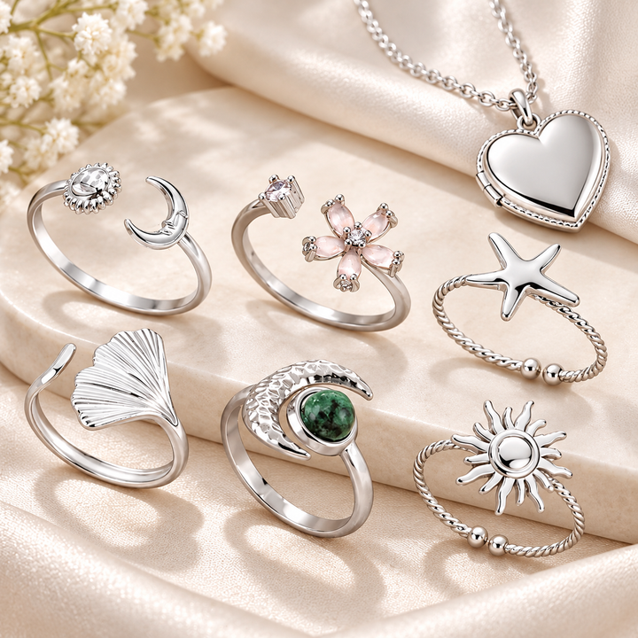 Adjustable Celestial Moon-and-Star Open Band Ring Bowlift