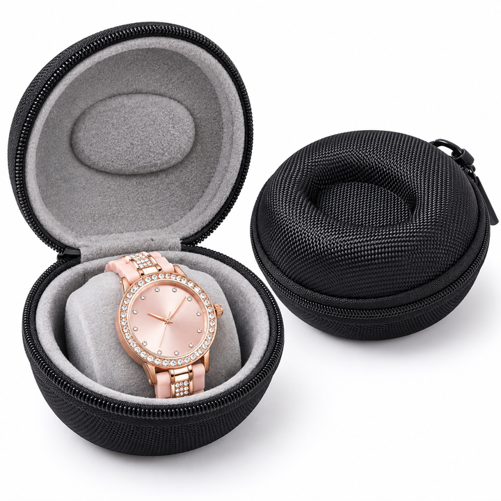Hard-Shell Travel Watch Case with Zippered EVA Foam Insert Bowlift