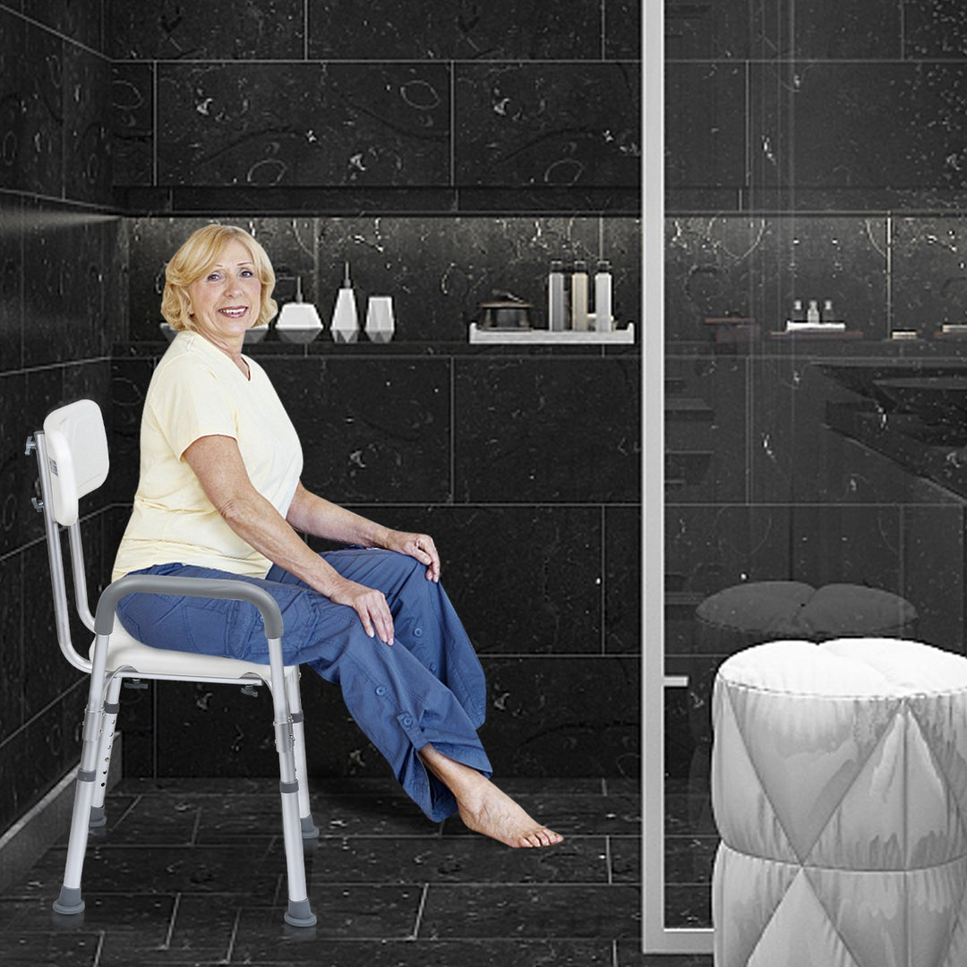 Shower stool height adjustable bath stool with backrest | Bowlift