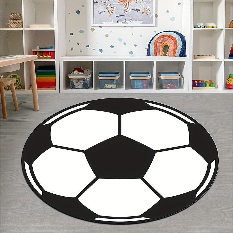 Round football rug with non-slip bottom – Sporty rug for children's room & living room | Bowlift