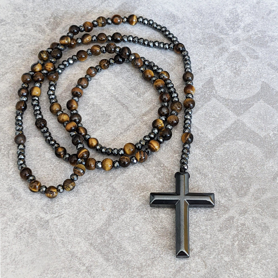 BowLift | Orion Spiritual Necklace with Tiger Eye & Lapis Lazuli – Men's Rosary