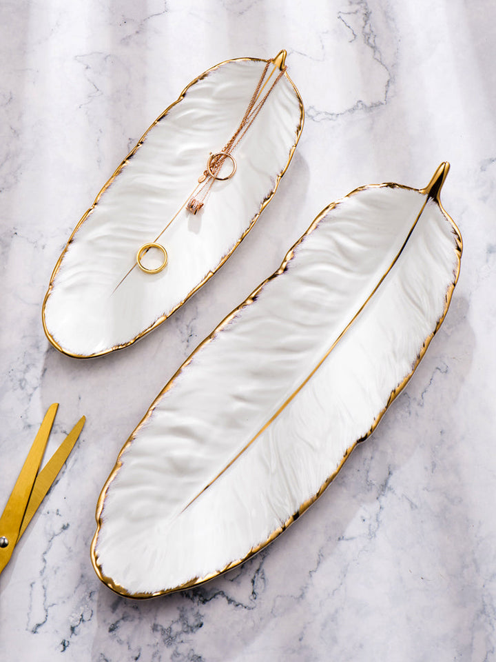 BowLift | Nordic Light Luxury Style on Golden Feather Plate Retro Jewelry Plate Storage Plate Snack Plate Home Decor