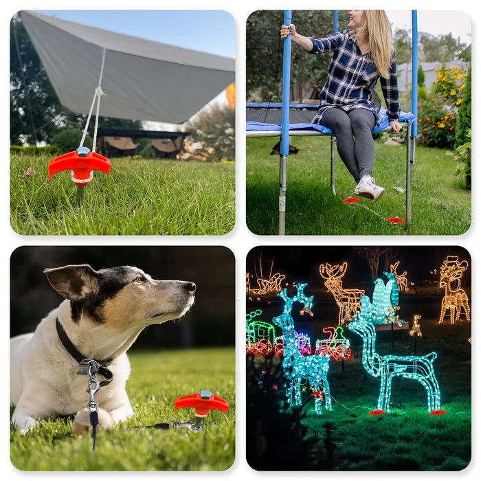 BowLift | Tent Stakes with Drill Tip | Heavy-Duty Steel Screw-In Pegs | 16-Pack Camping Anchors 8"