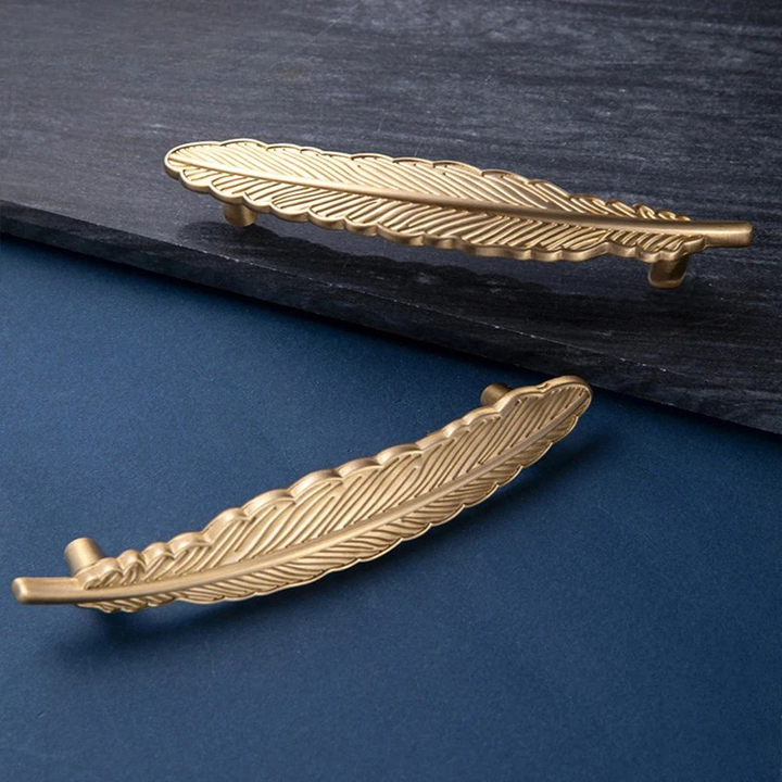 Feather Design Brass Cabinet Handle Wardrobe Drawer Pull Door Handle | Bowlift