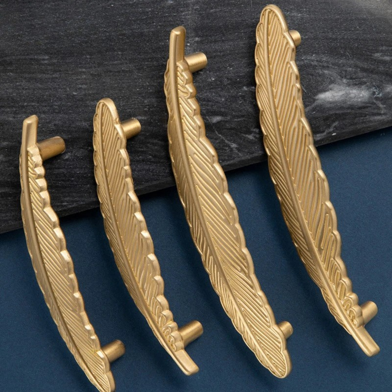 Feather Design Brass Cabinet Handle Wardrobe Drawer Pull Door Handle | Bowlift