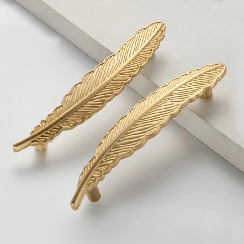 Feather Design Brass Cabinet Handle Wardrobe Drawer Pull Door Handle | Bowlift