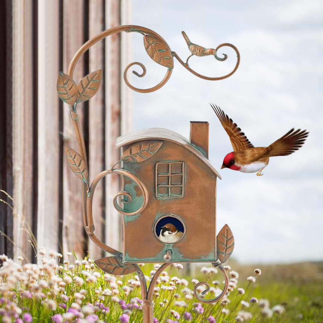 BowLift | FeatherNest Metal Art Birdhouse on Garden Stake