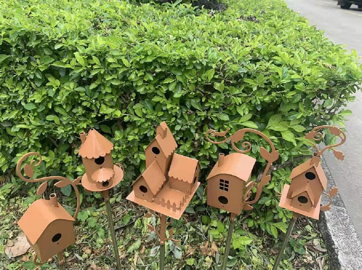 BowLift | FeatherNest Metal Art Birdhouse on Garden Stake