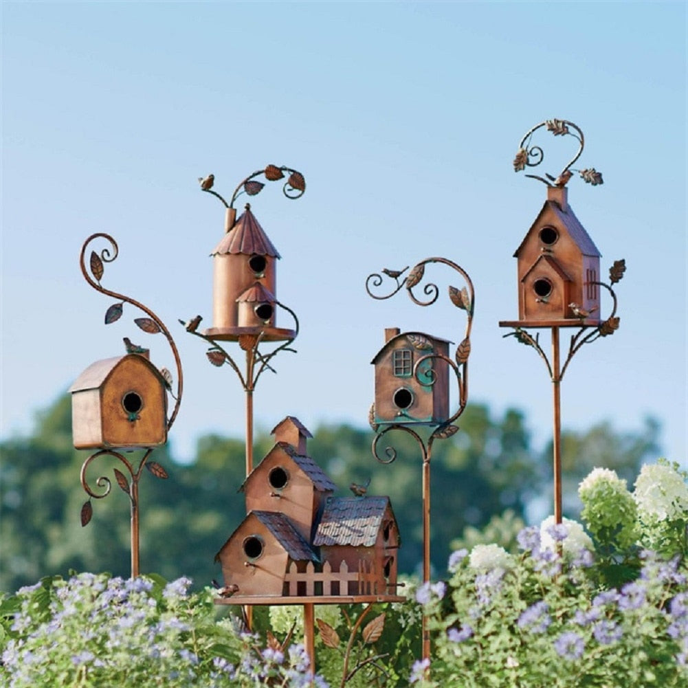 BowLift | FeatherNest Metal Art Birdhouse on Garden Stake