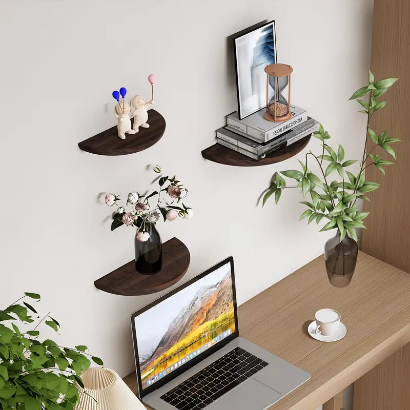 BowLift | Half-Round Wooden Floating Shelf - Modern Wall-Mounted Display for Home & Bathroom