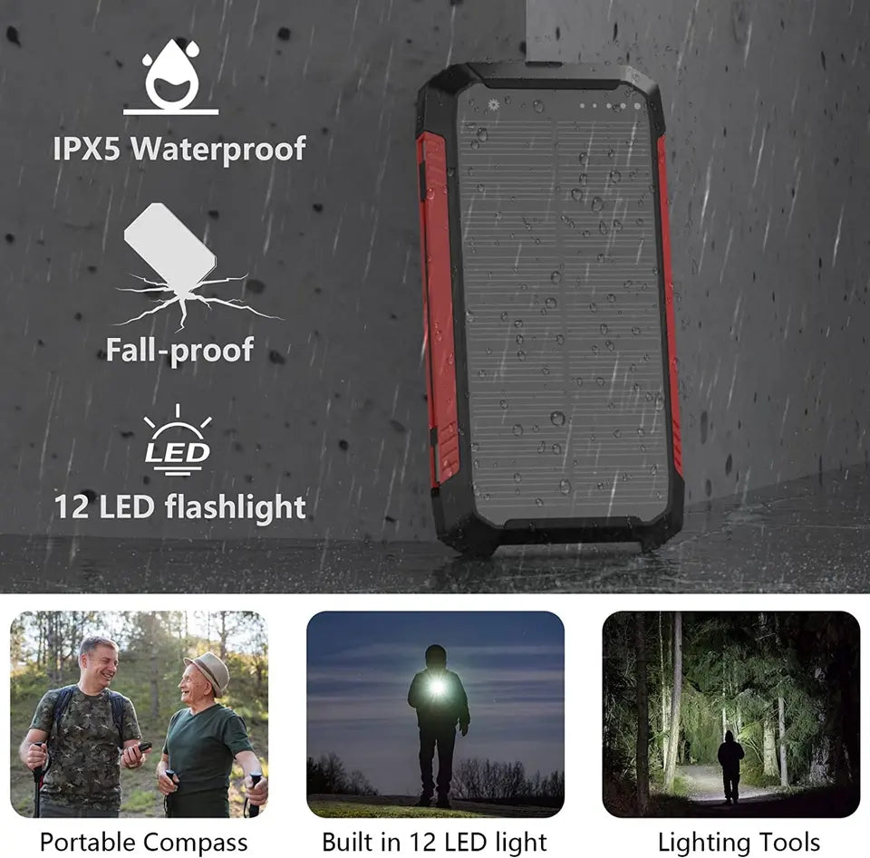 BowLift | 30000mAh Solar Charger Wireless Waterproof Power Bank External