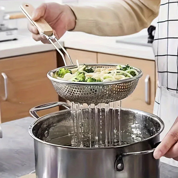 Fine Mesh Stainless Steel Strainer Wooden Handle Kitchen Filter Spoon | Bowlift