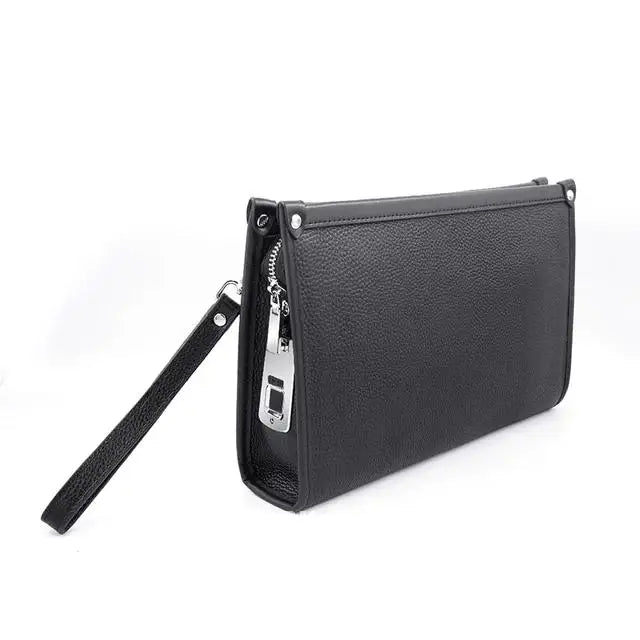 Men's Genuine Leather Business Clutch with Fingerprint Lock – Black | Bowlift