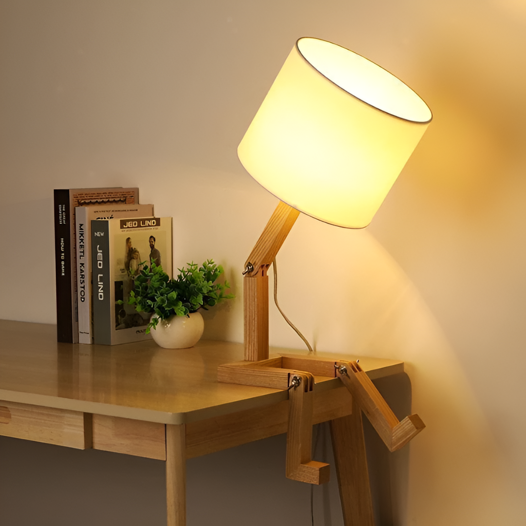 BowLift | Flexible Robot Desk Lamp made of Solid Wood – LumoBot