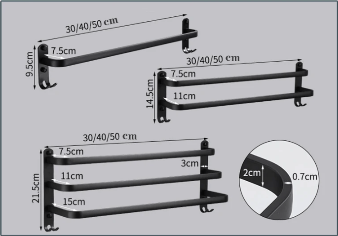 BowLift | FlexRack – Wall-Mounted Aluminum Bathroom Shelf with 3 Crossbars