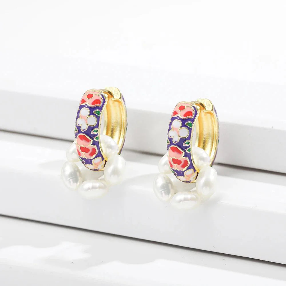 BowLift | Floral Elegance Pearl Enamel Hoop Earrings