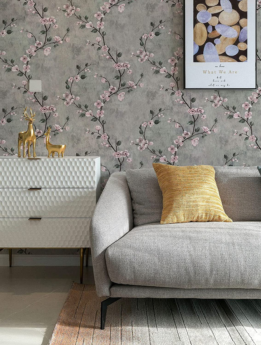 Floral Wallpaper Grey Peel and Stick Flower Self Adhesive Wall Paper | Bowlift