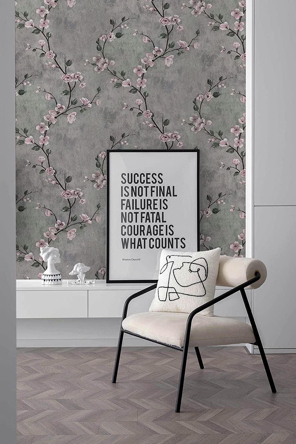 Floral Wallpaper Grey Peel and Stick Flower Self Adhesive Wall Paper | Bowlift