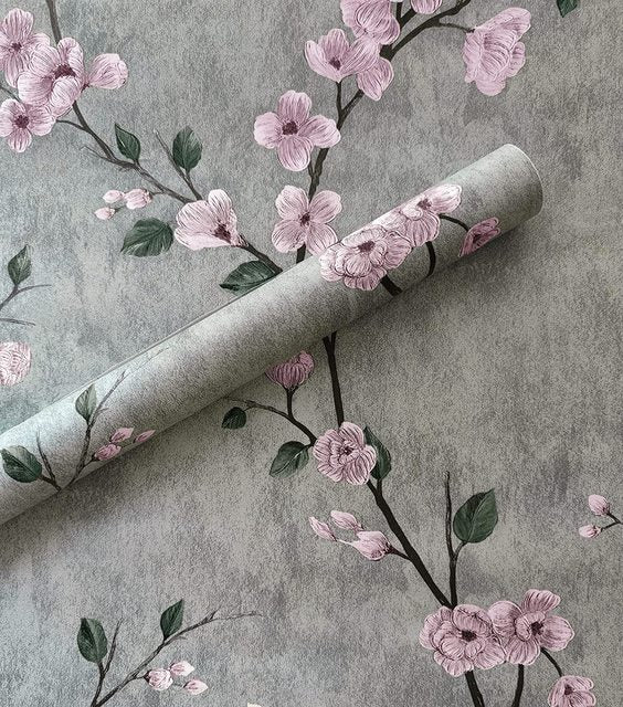 Floral Wallpaper Grey Peel and Stick Flower Self Adhesive Wall Paper | Bowlift