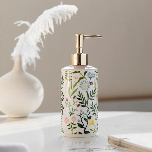 BowLift | Soap dispenser made of ceramic with floral design